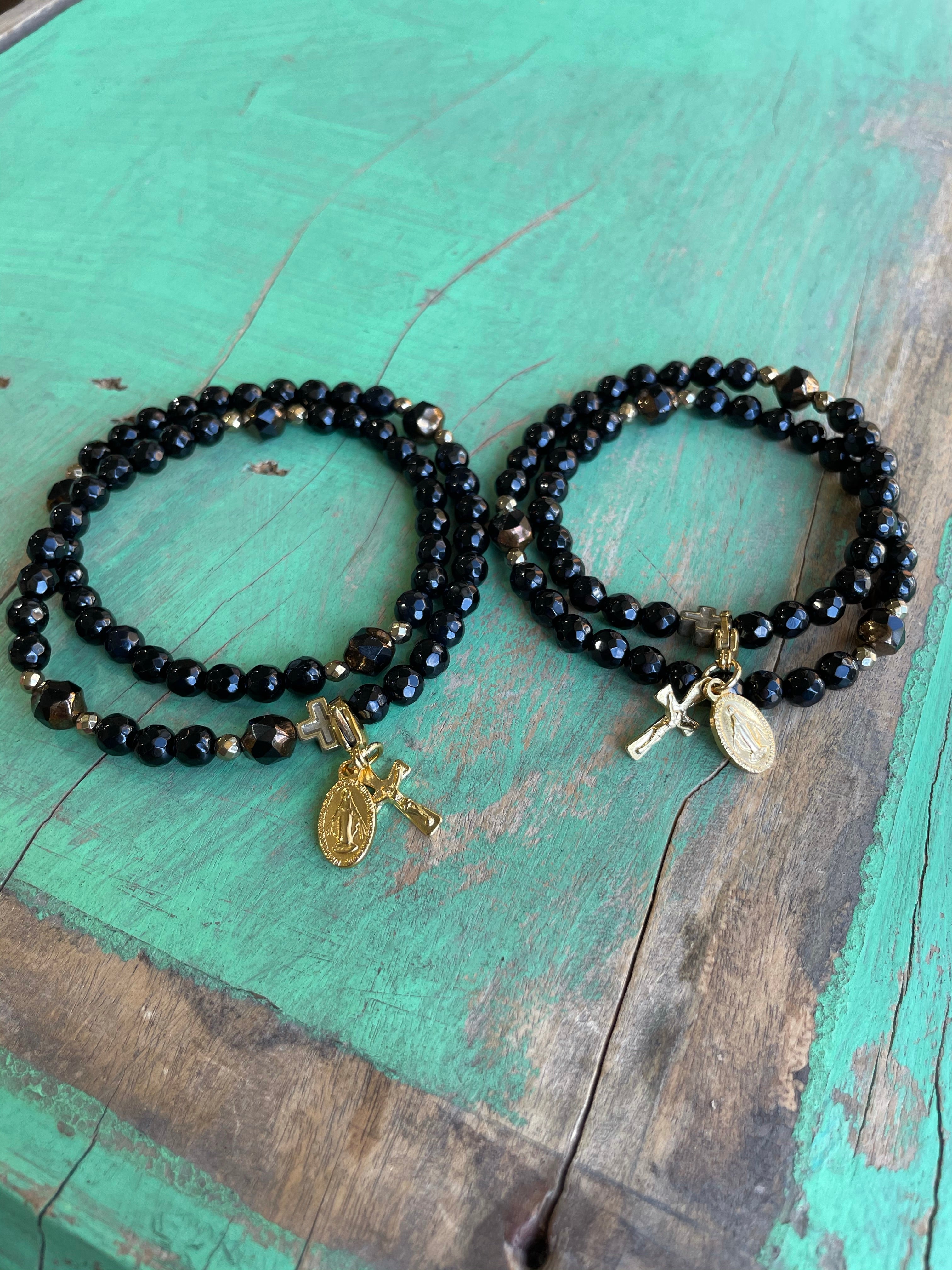 Rosary Wrap Bracelet with Gold Accents