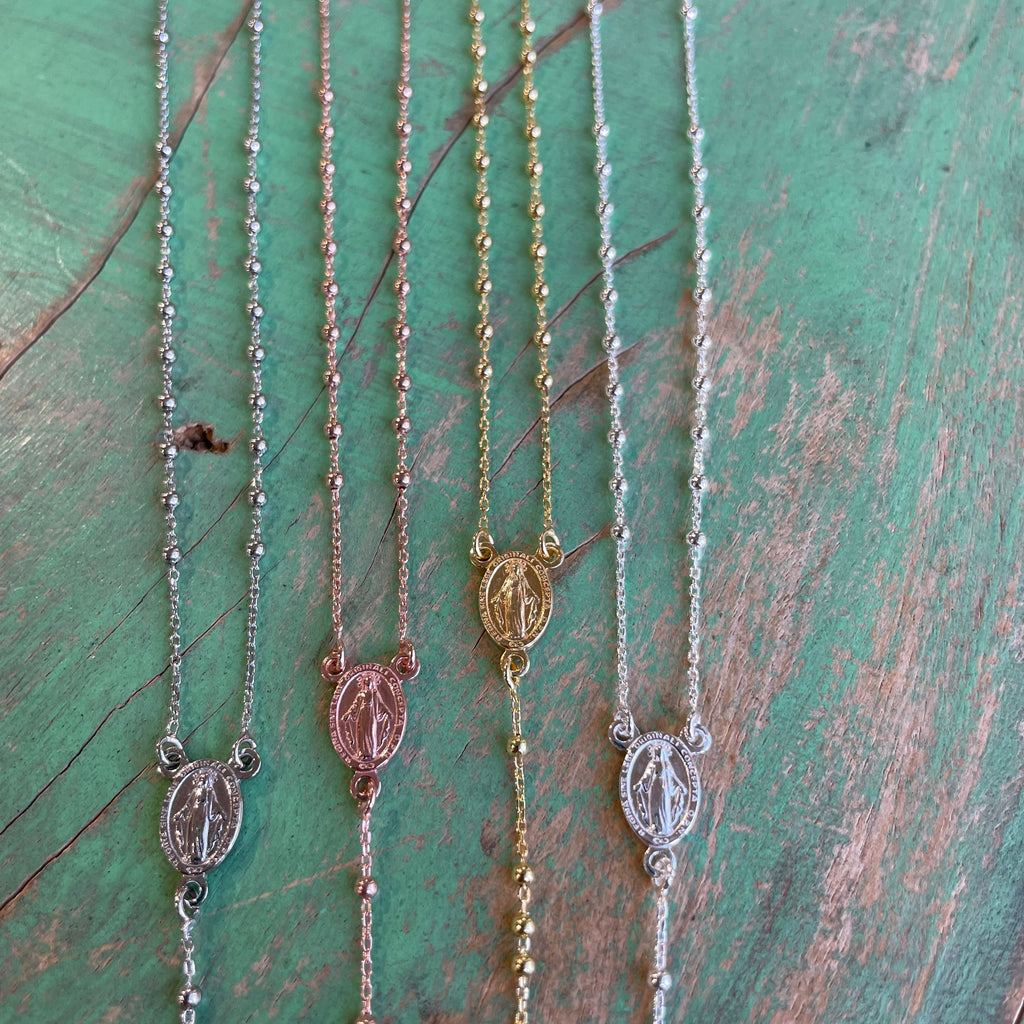 Sterling Silver 2mm Rosary Necklace