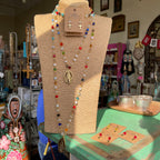 Colorful Square Bead Miraculous Medal Necklace and Earrings