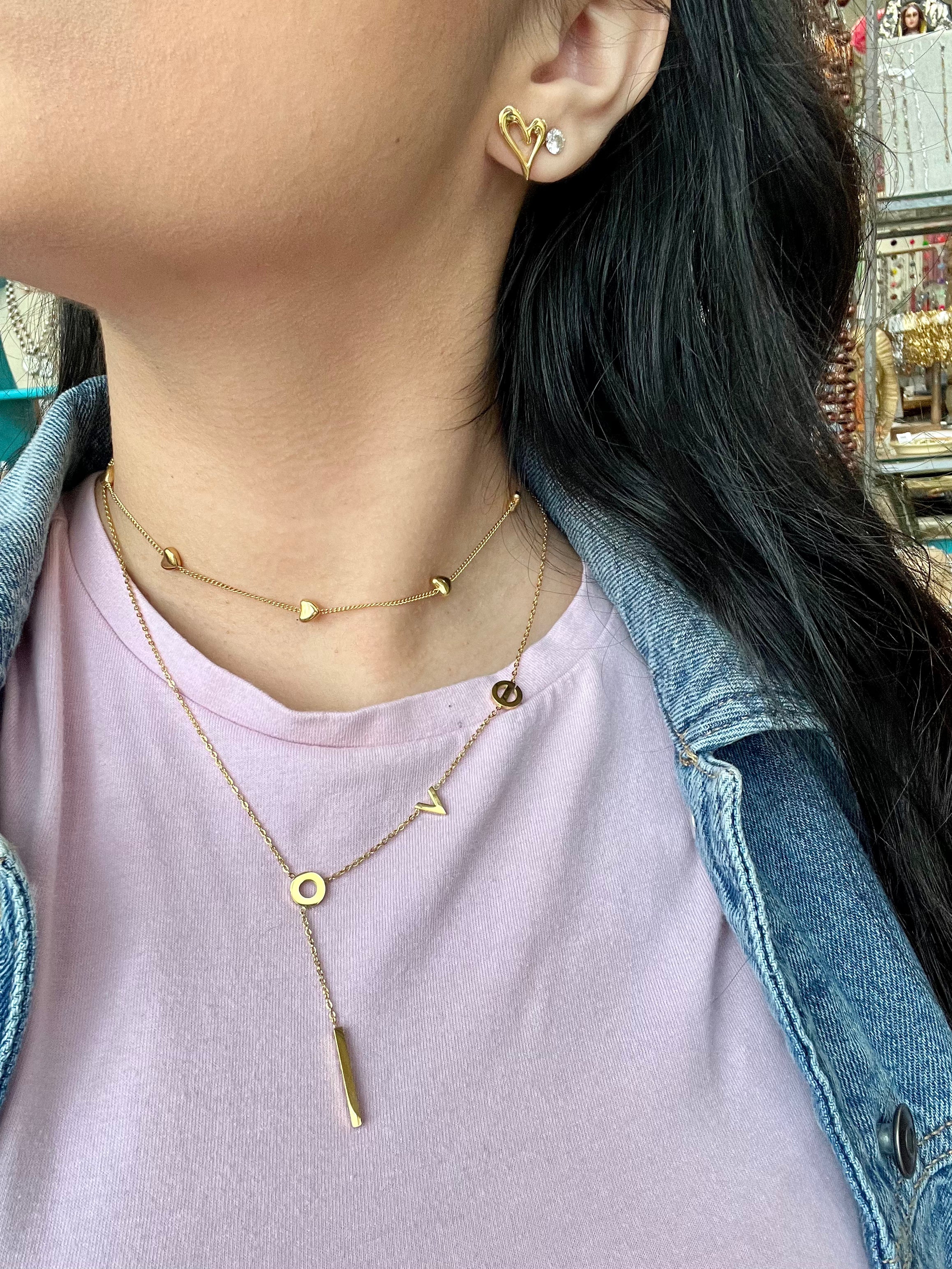 Floating Hearts Hold Stainless Steel Necklace