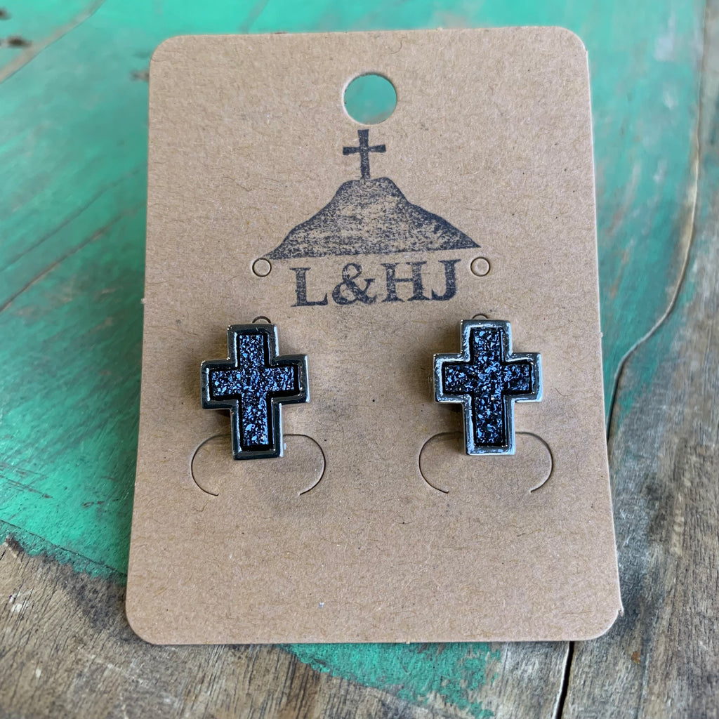 Druzy Brass Cross Necklace and Earrings