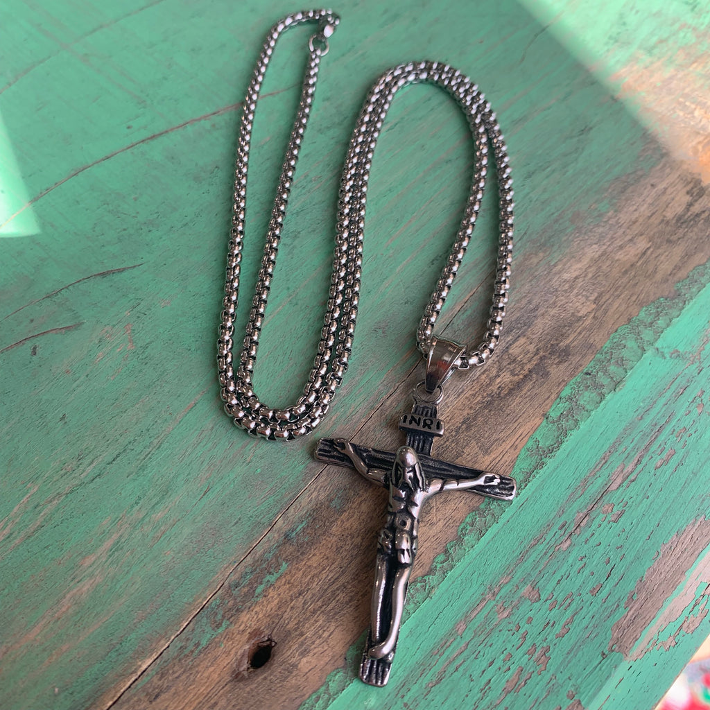 Silver Stainless Steel Crucifix Necklace