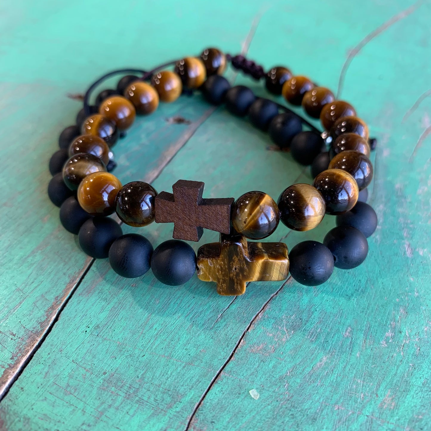 Black Agate and Tiger Eye Faith Bracelet