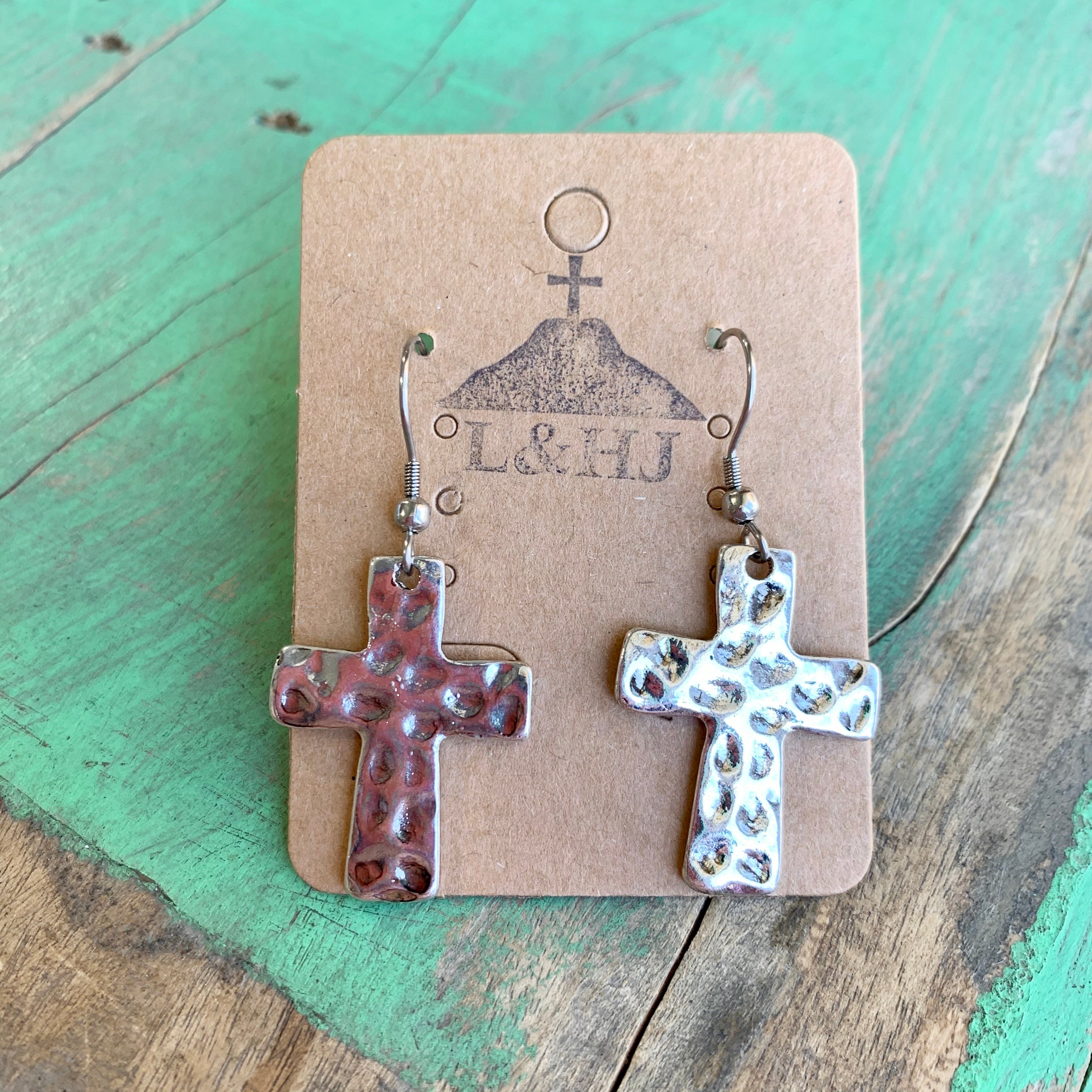 Hammered Cross Earrings
