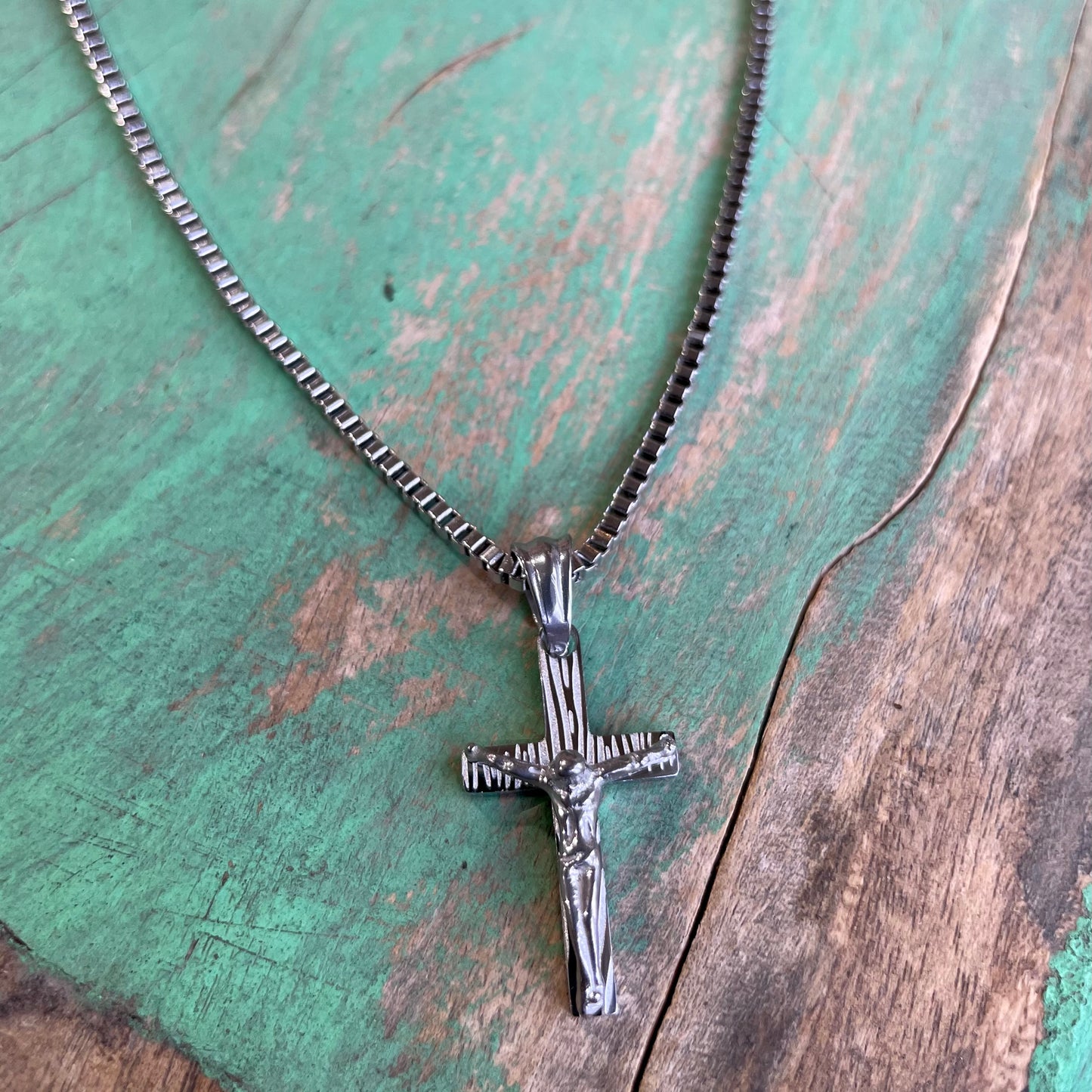 Stainless Steel Box Chain with Small Crucifix