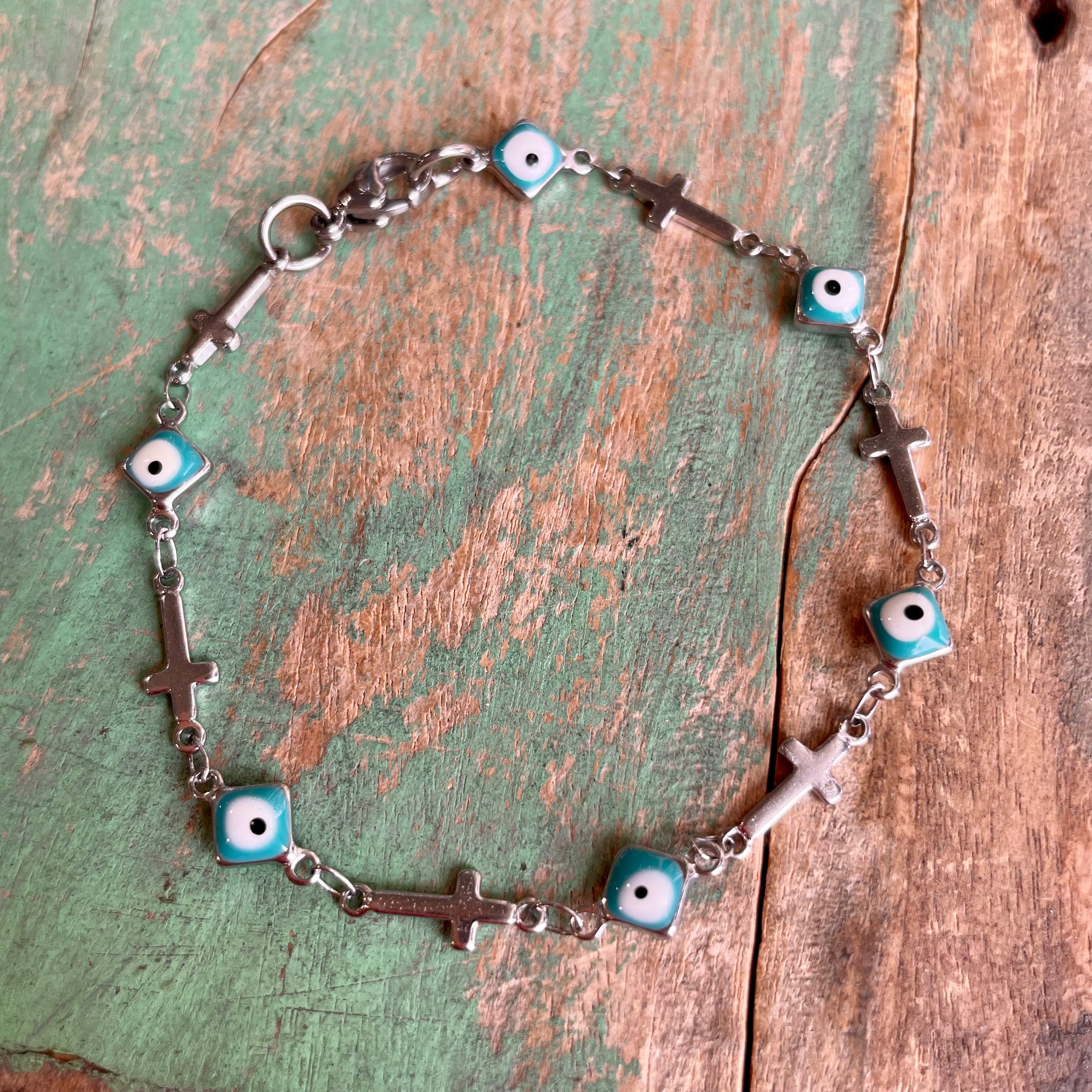 Stainless Steel Cross Ojito Bracelet