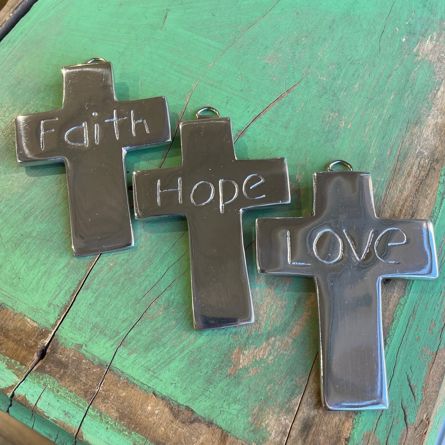 Faith, Hope, Love Pewter Crosses