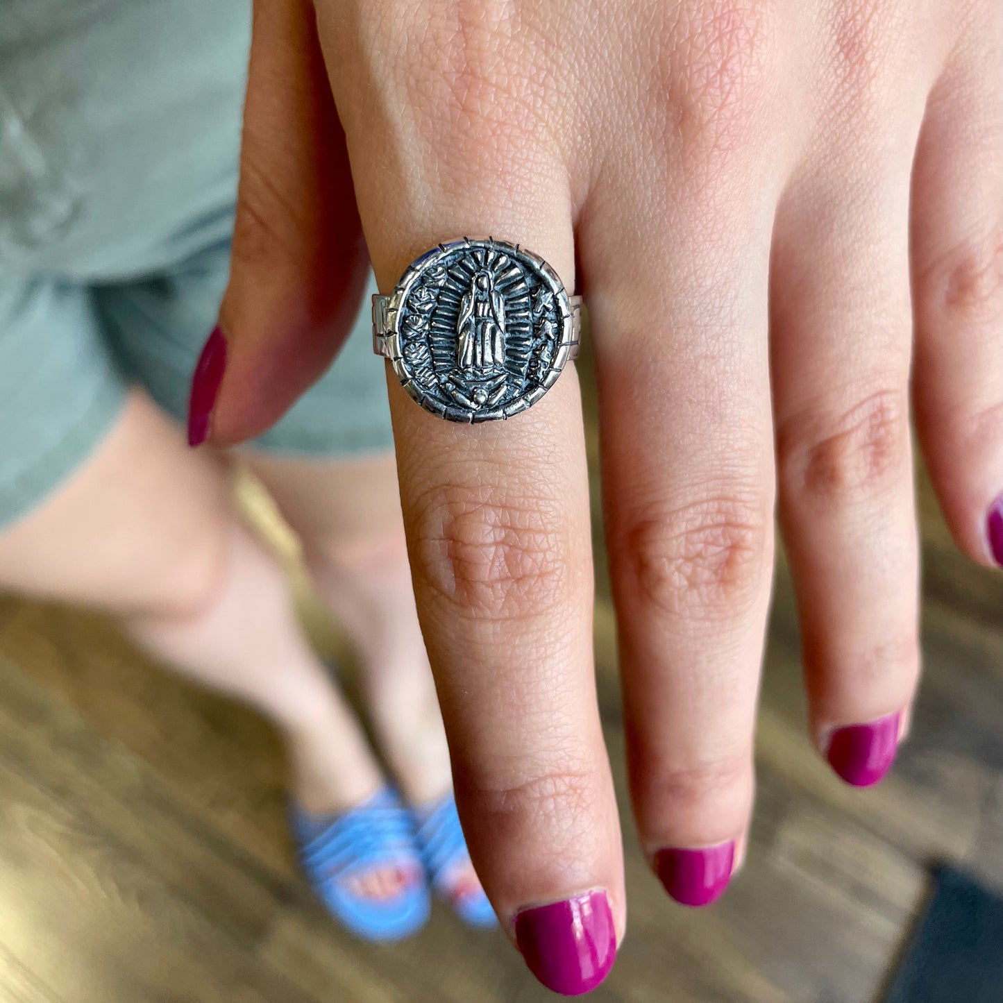 Small Round Virgencita Pendant and Ring