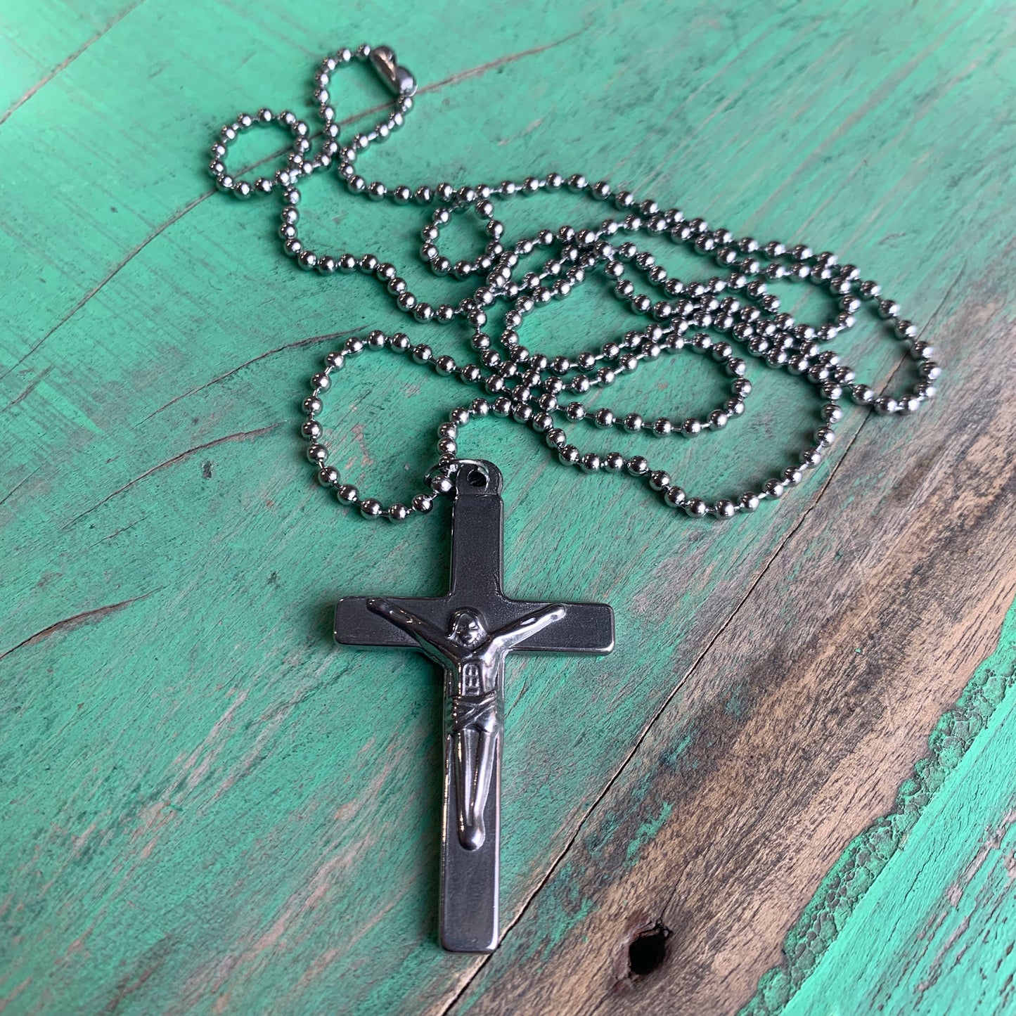 Stainless Steel Ball Chain with Crucifix