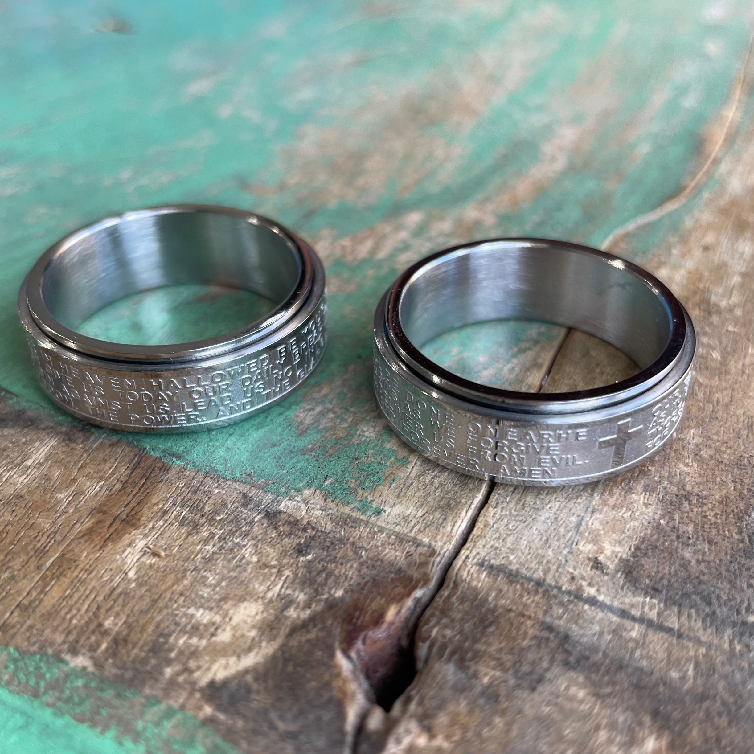 Stainless Steel Our Father Spinner Ring