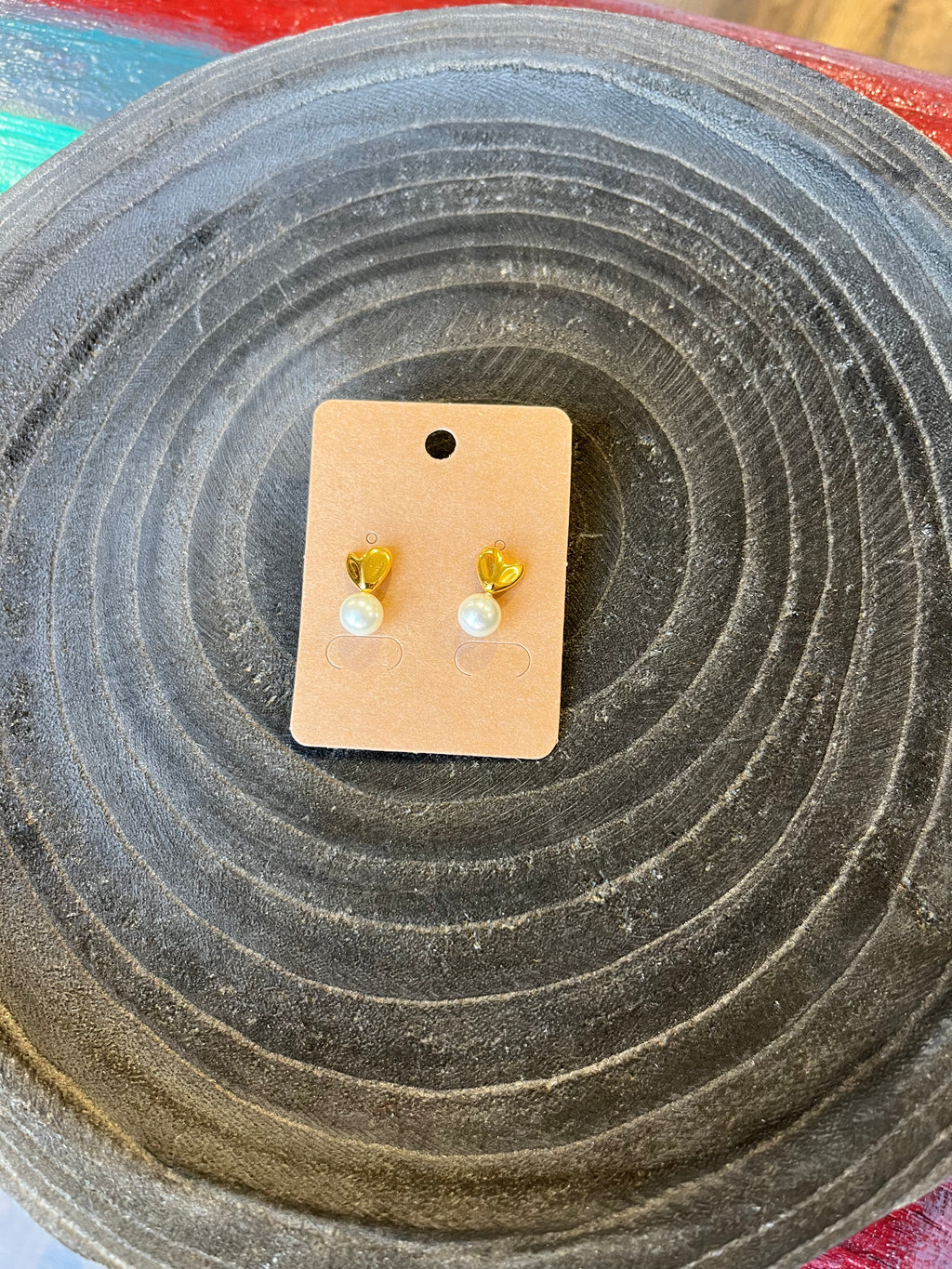 Gold Heart on Pearl Stainless Steel Post Earrings