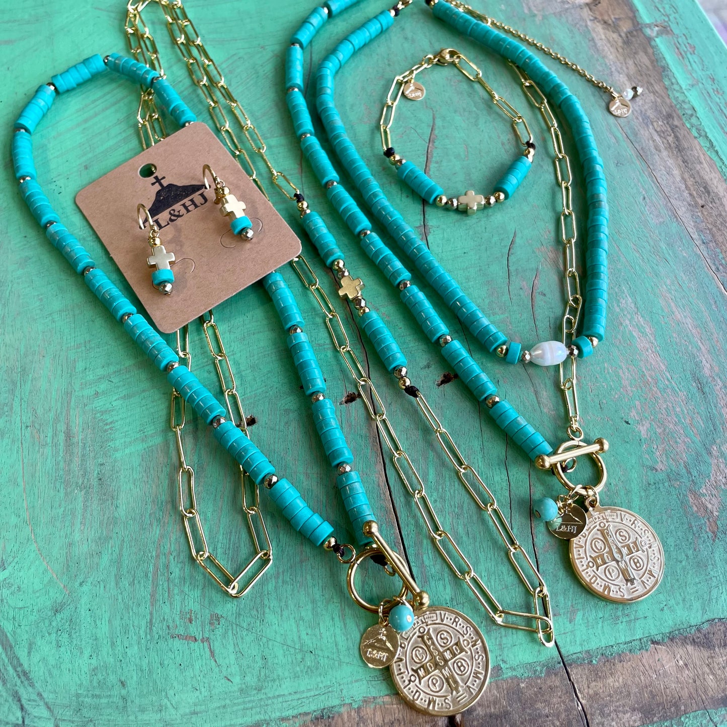 Turquoise and Gold Paper Clip Collection