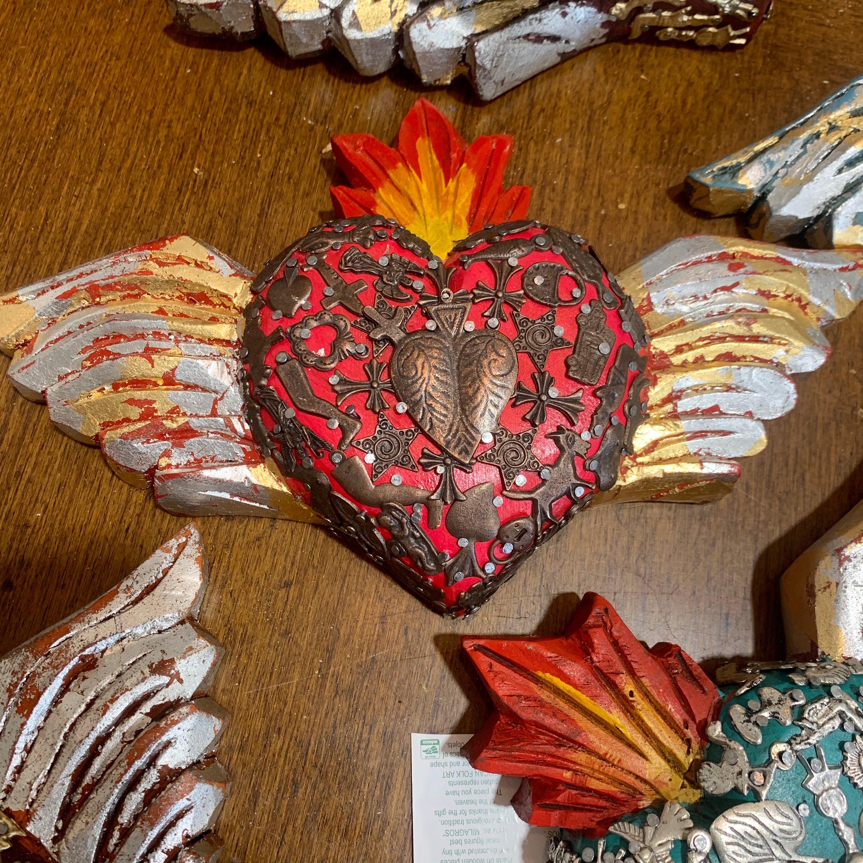 Milagros Corazon with Wooden Wings