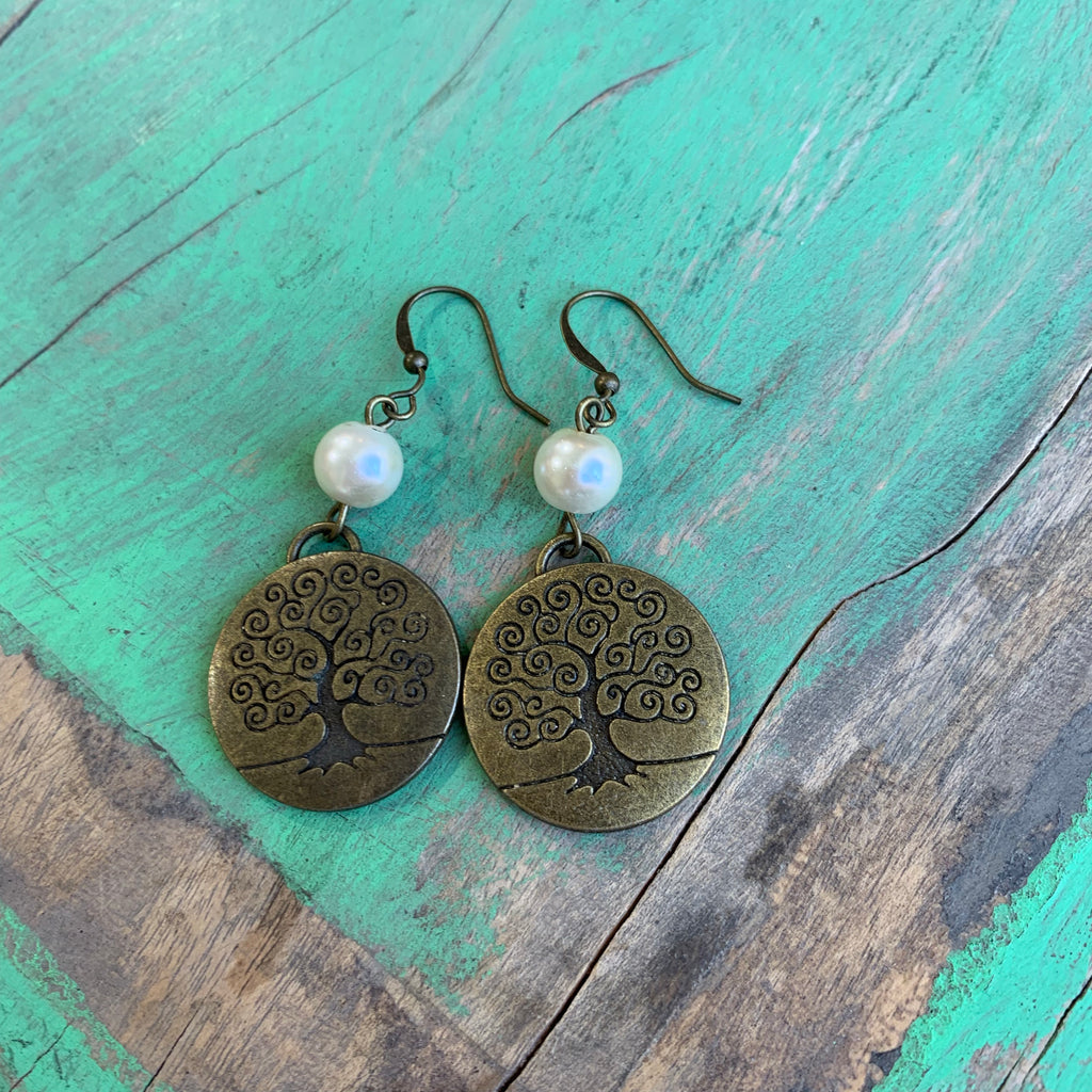 Pearl and bronze earrings