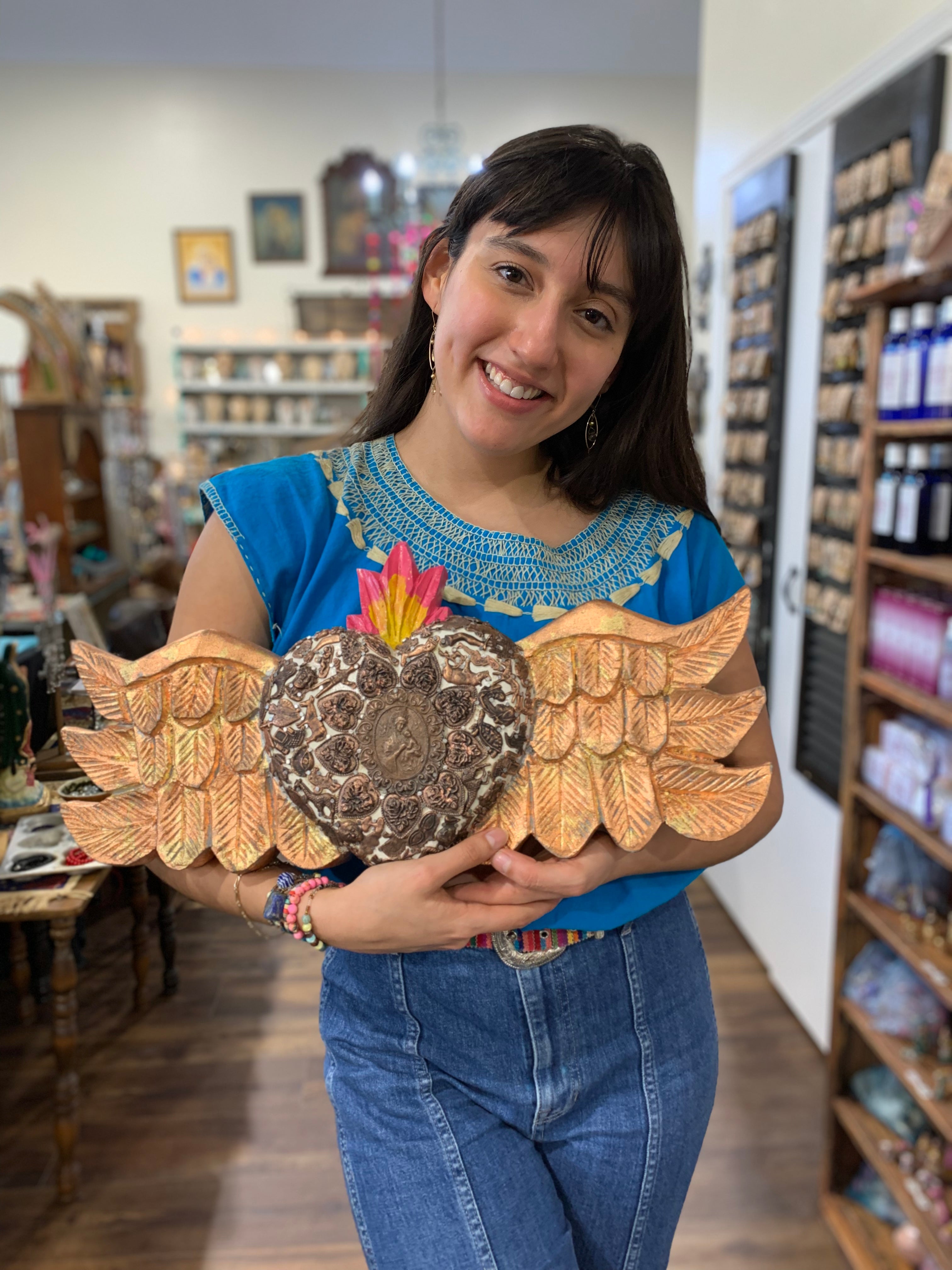 Milagros Corazon with Wooden Wings