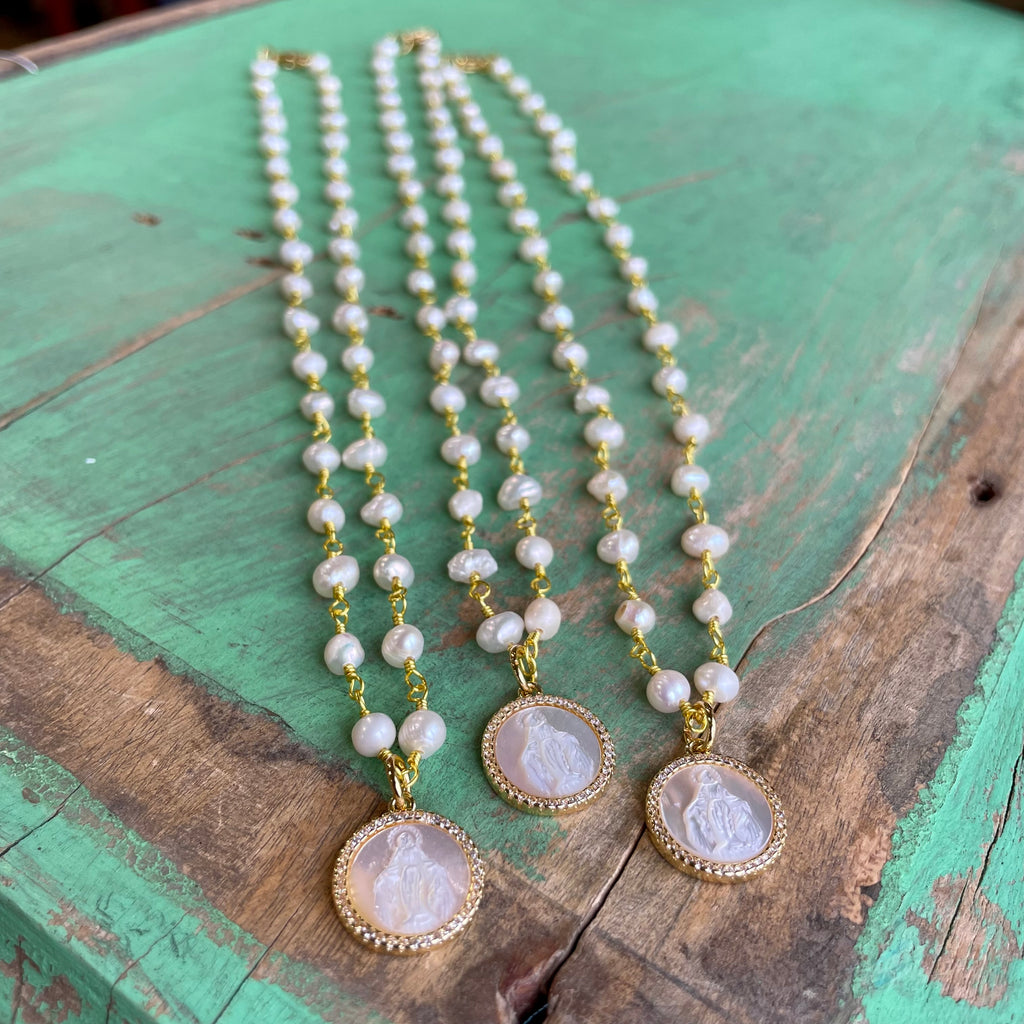 Freshwater Pearl Our Lady of Grace Necklace