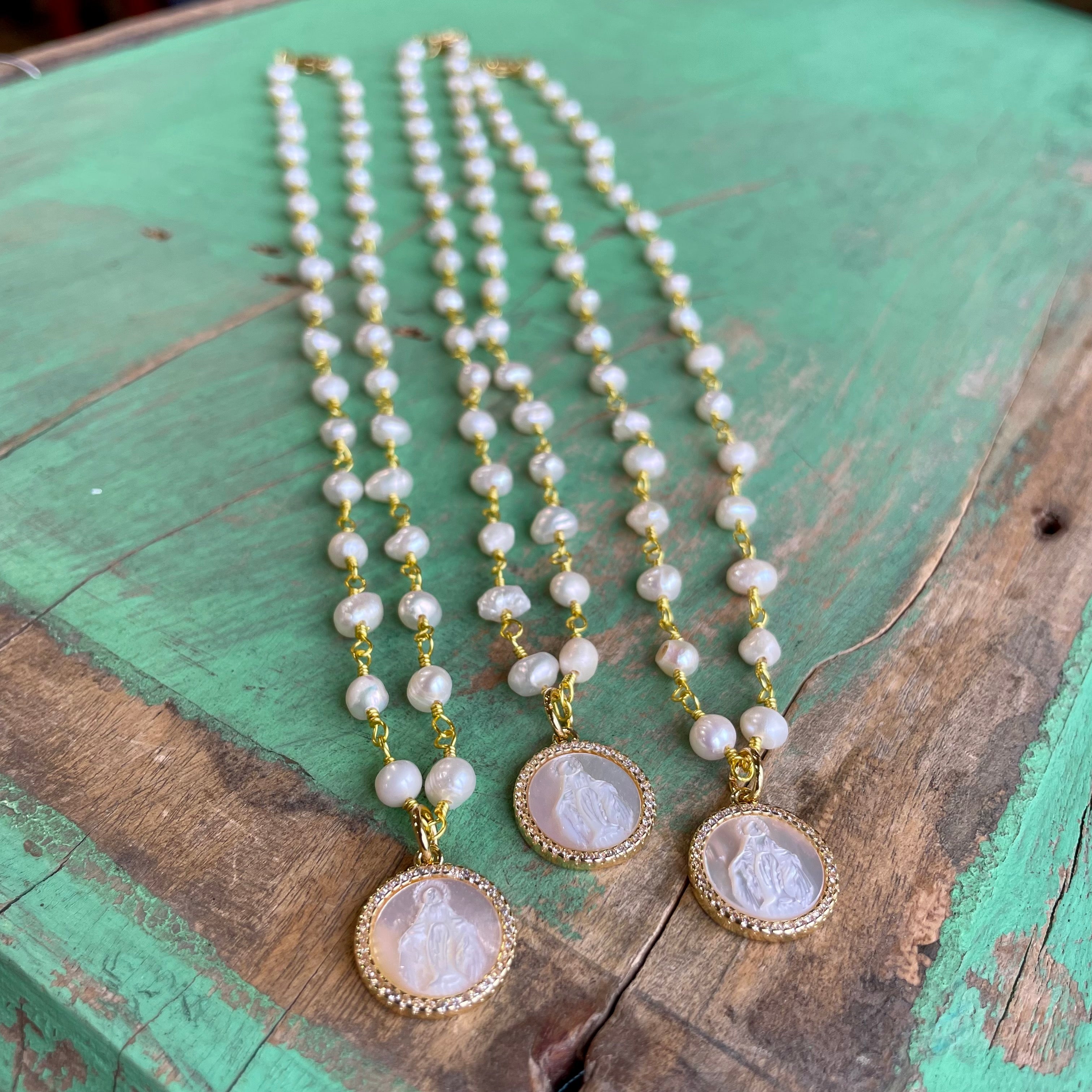 Freshwater Pearl Our Lady of Grace Necklace