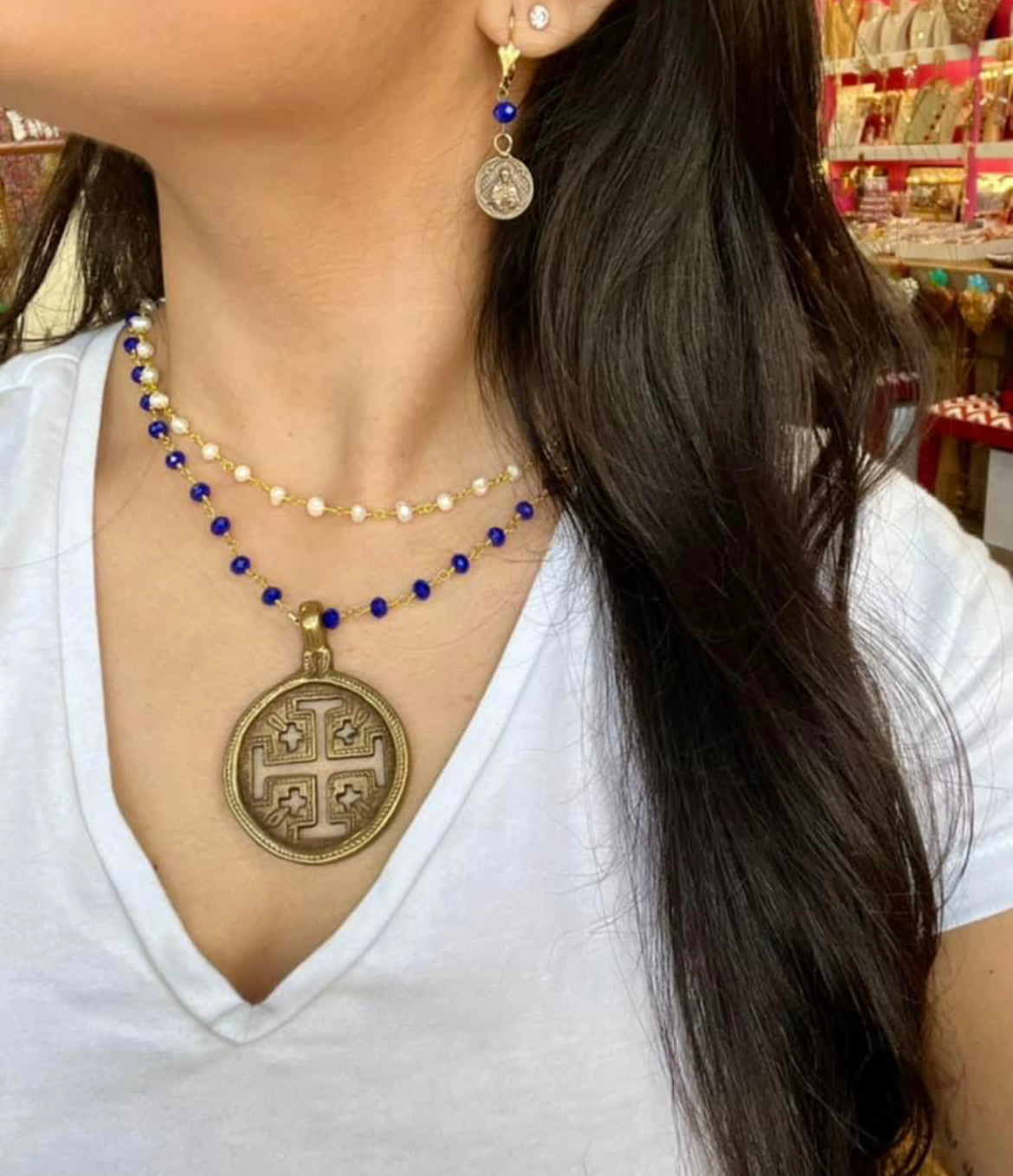 Brass Jerusalem Cross Necklace