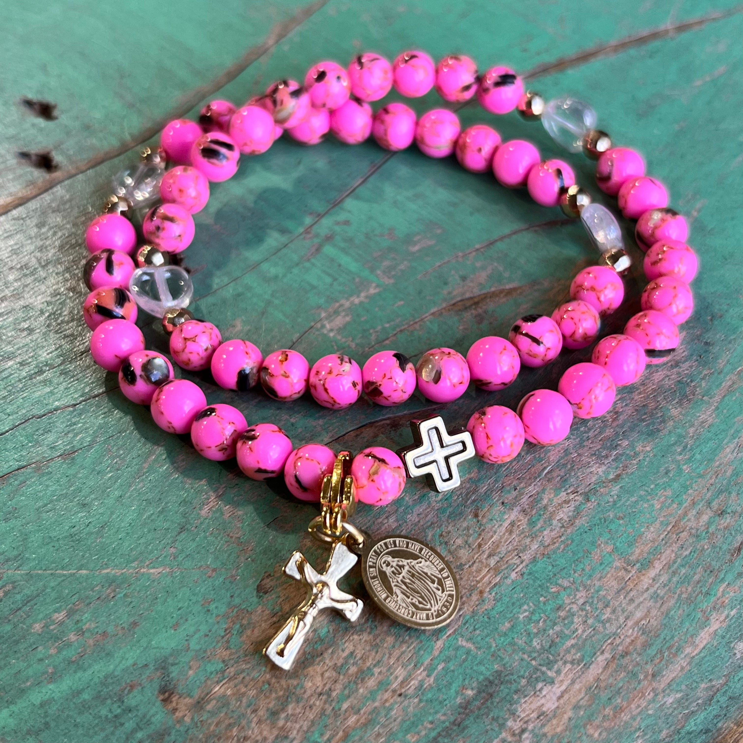 Rosary Wrap Bracelet with Gold Accents