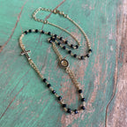 Sterling Silver Black Crystal CZ Rosary Inspired Necklace and Bracelet
