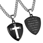 3D Black Conqueror Shield  Cross  24” Necklace