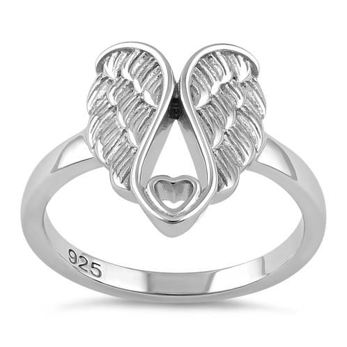 Sterling Silver Wings Heart Ring