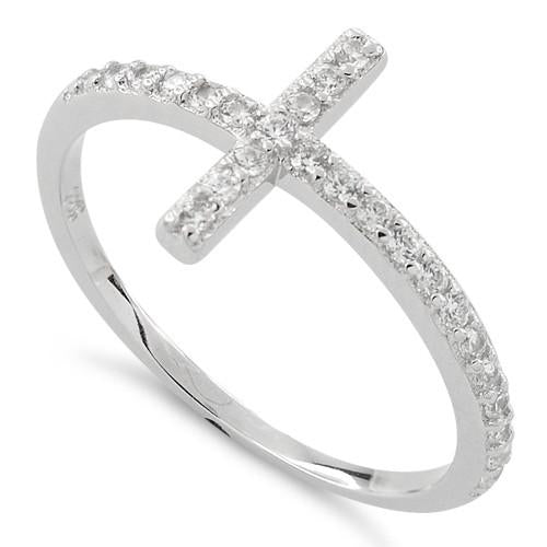 Sterling Silver CZ Sideways Cross Ring