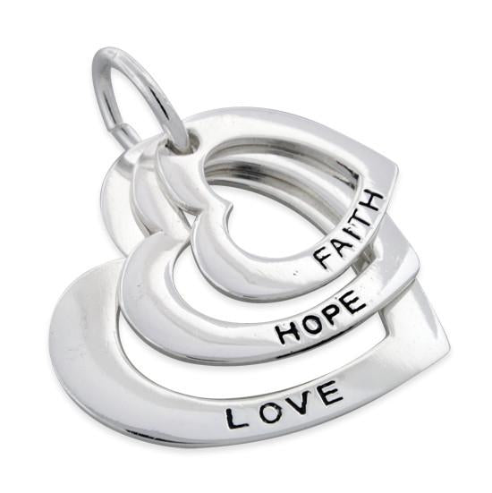 Sterling Silver Faith Hope Love Heart Pendant