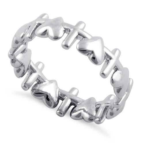 Sterling Silver Heart and Cross Eternity Ring