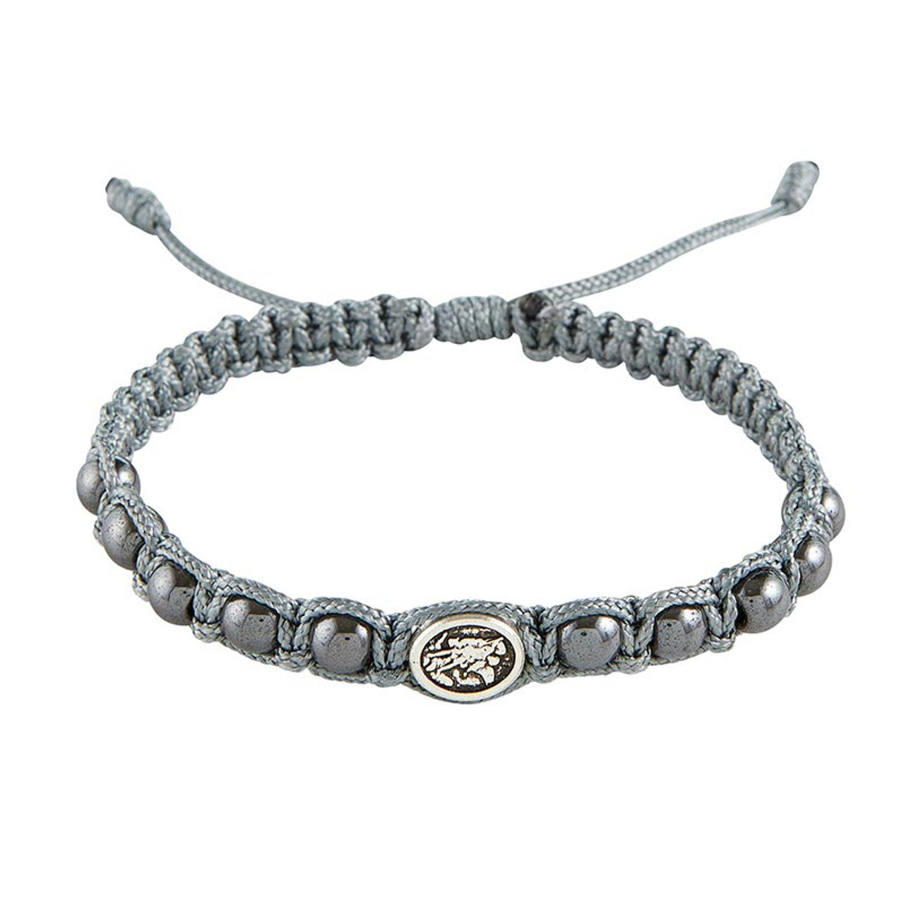 St Michael Hematite Gray Rosary Cord Bracelet