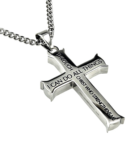 Gold Iron Cross Through Christ 24” Necklace